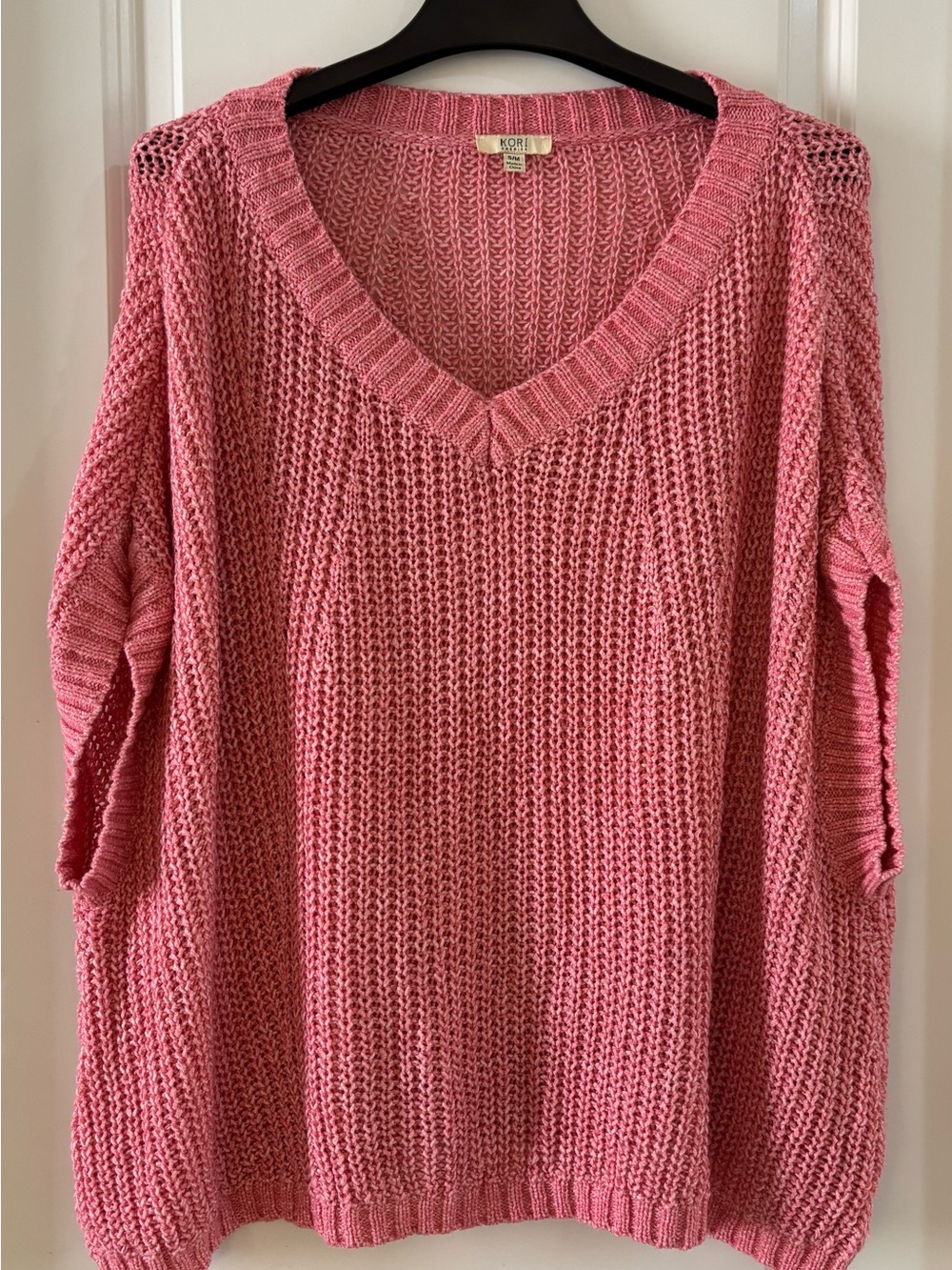 Kori America Pink Chunky Knit V-Neck Oversized Slouchy Sweater Vest S/M